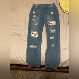 Baseball denim jeans.